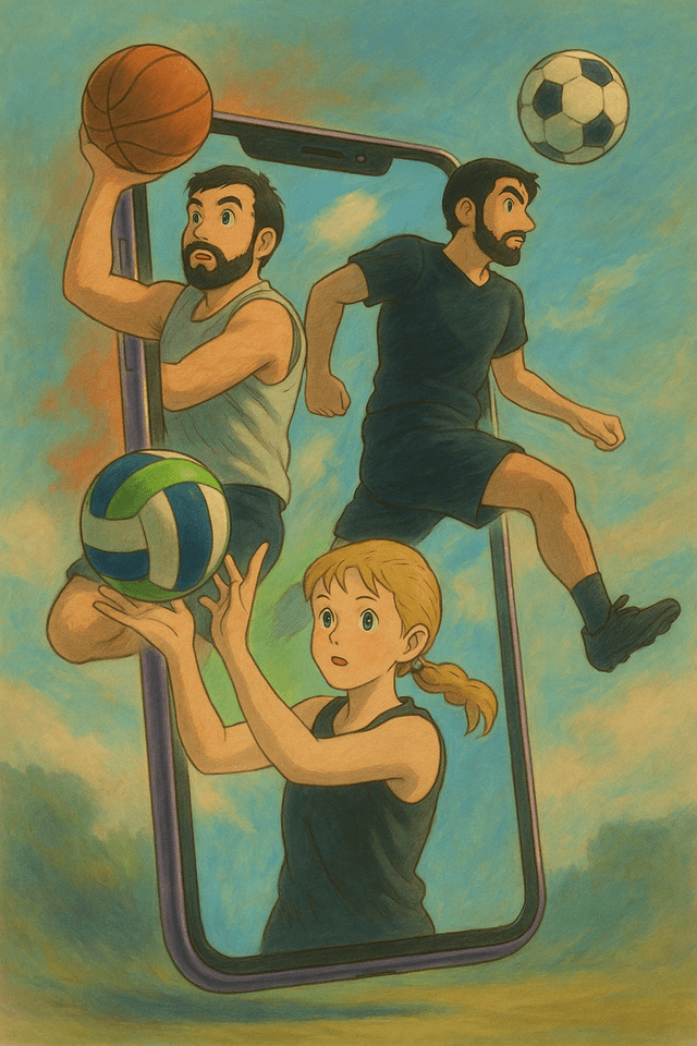 Desenho em aquarela de sete pessoas usando camiseta Studio MIA